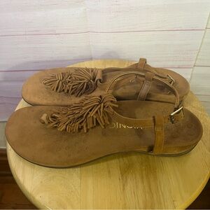 Vionic Sosha Suede Caramel Fringe Toe Thong Slingback Sandal Size 10